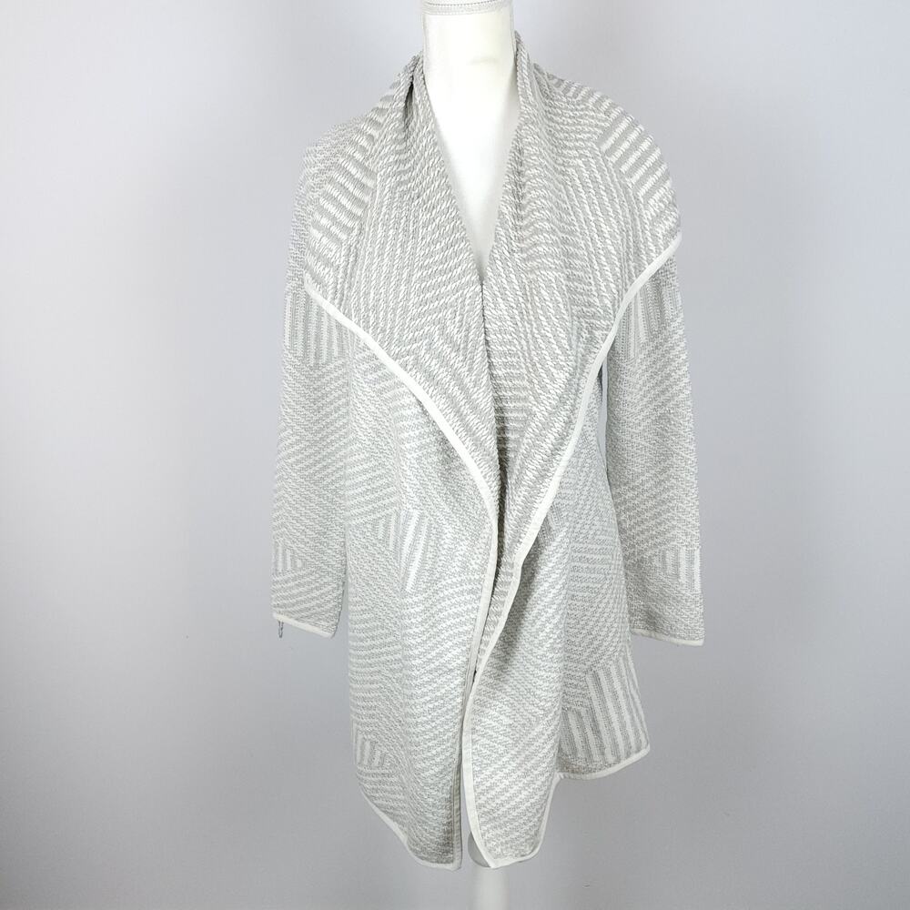 Vintage Bass Womens Long Cardigan Size S Gray Open Shawl Herringbone Midweight